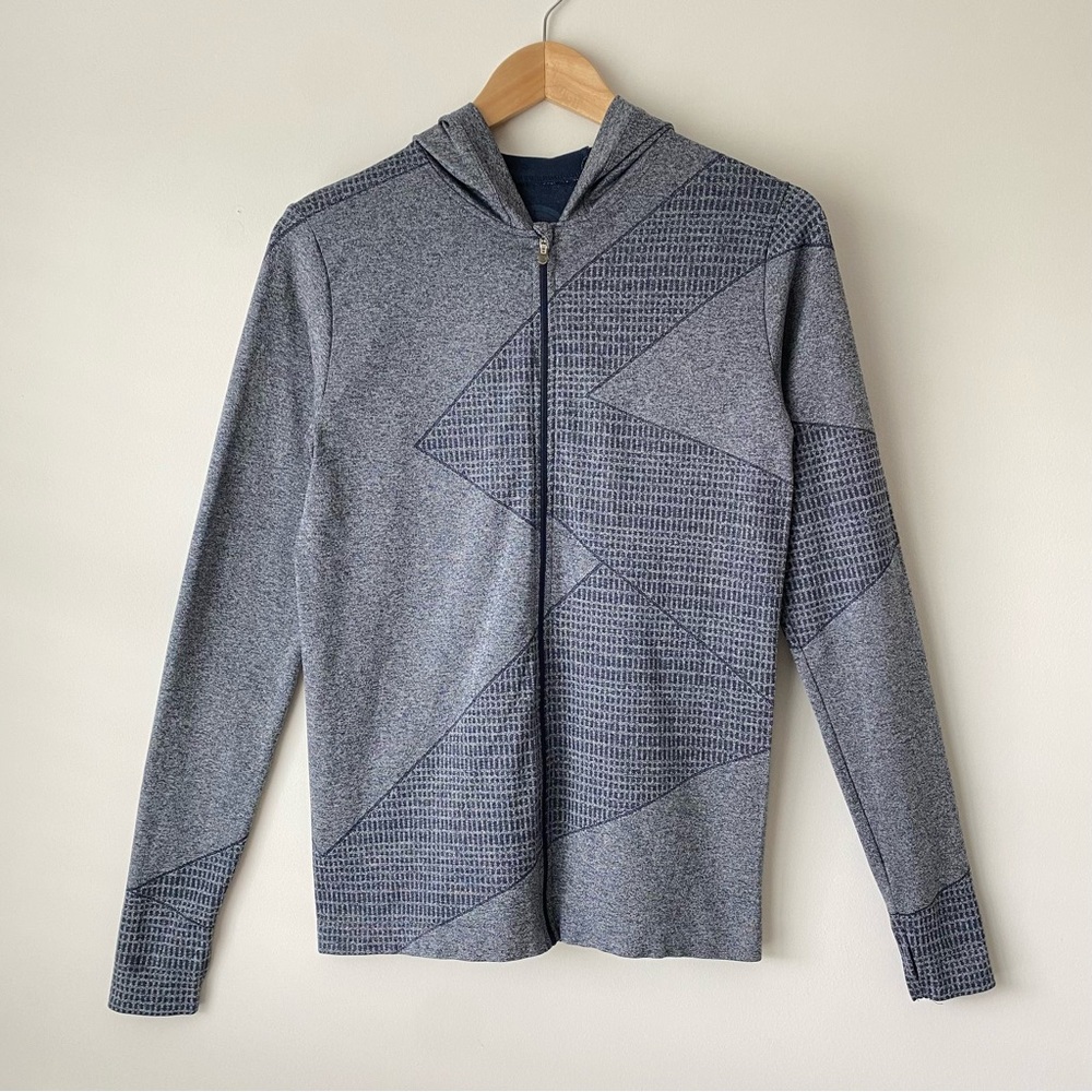 Oiselle Lightweight Athletic Hoodie Jacket Blue Marled  Lightning Print Sz S